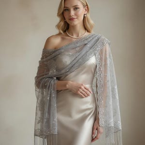 Silver Evening Shawl - Etsy Silver Evening Shawl - Etsy