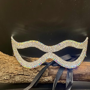 Gold Crystal Masquerade Mask – Sparkling Bling Eye Mask with Ribbon Tie