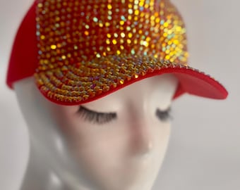 Glittering Red Cap with Rhinestone Detail Top Headwear Women main image 3