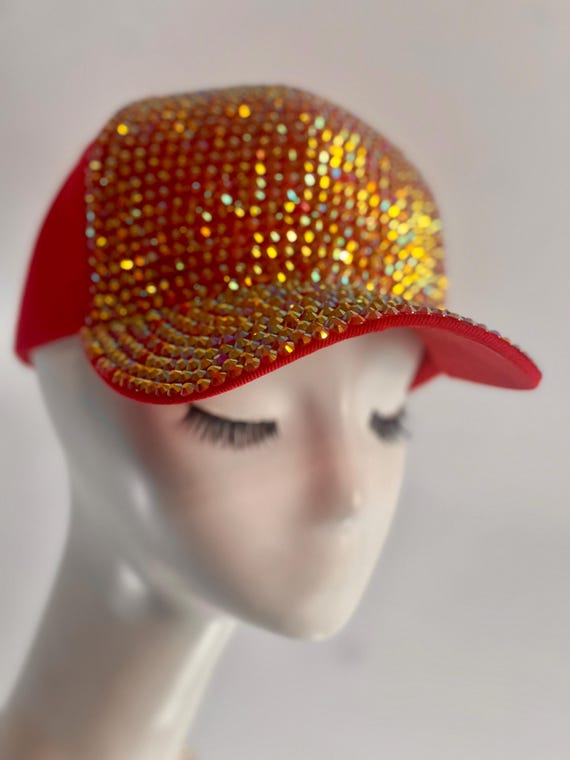 Red Rhinestone Baseball Cap: Sparkling Festival Sun Hat - Etsy