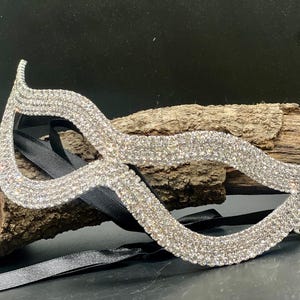 Silver Crystal Masquerade Mask – Cat Eye Form for a Striking Impression Crystal Cat Eye Masquerade Mask – Rhinestone Bling Slim Eye Mask
