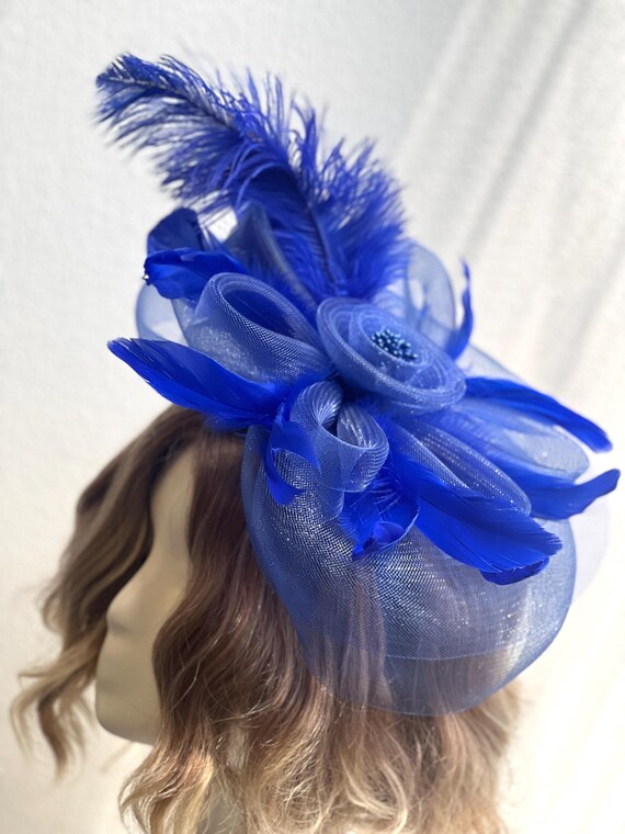 Royal Blue Feather Fascinator: Kentucky Derby Tea Party  display picture 3