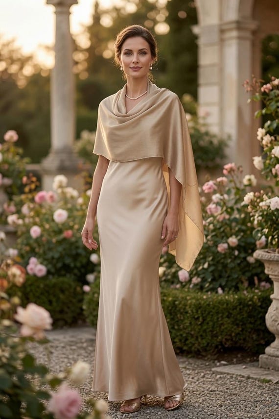 Champagne Gold Silky Satin Shawl Wrap – Elegant Evening Scarf