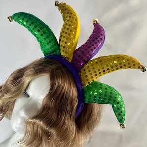Mardi Gras Jester Headband: Sequin Fascinator with Bells
