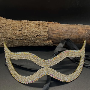 Gold Crystal Masquerade Mask – Sparkling Bling Eye Mask with Ribbon Tie