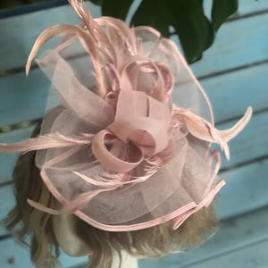 Blush Pink Feather Fascinator Hat – Elegant Mesh Headpiece for Weddings, Derby, Church, Tea Party  Special Events