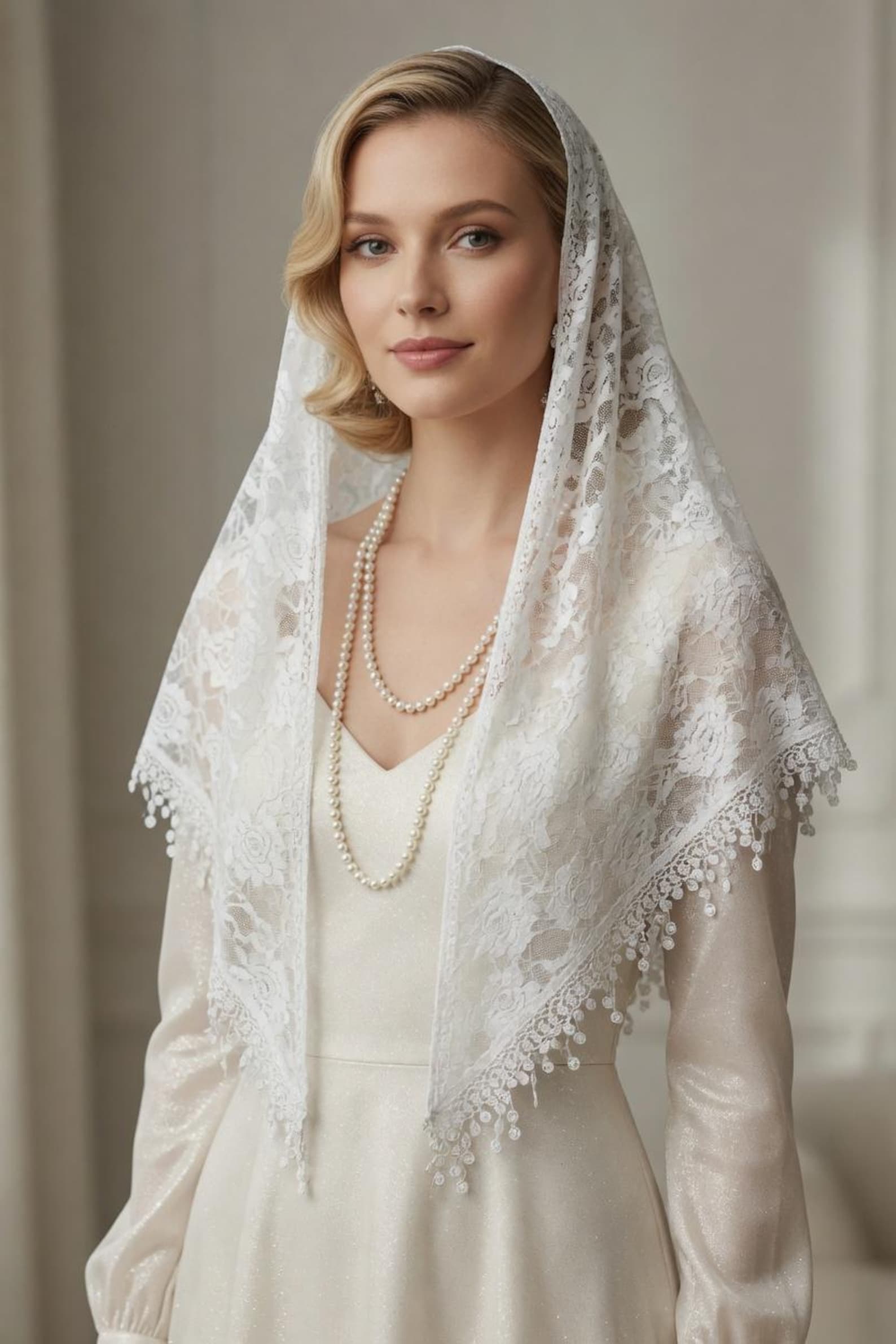 Vintage Floral Lace Head Scarf, Triangle Bridal Veil Wrap, Elegant ...