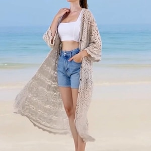 Boho Crochet Kimono Cardigan: Medallion Patchwork Cotton Cover-Up