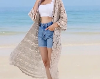 Gehaakt kimonovest boho: medaillon patchwork katoen cover-up