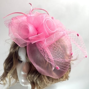 Pink Handmade Fascinator – Elegant Timeless Headpiece Tea Hat Wedding Fascinator Church Hat Birthday Fascinator Hat Mini Hat