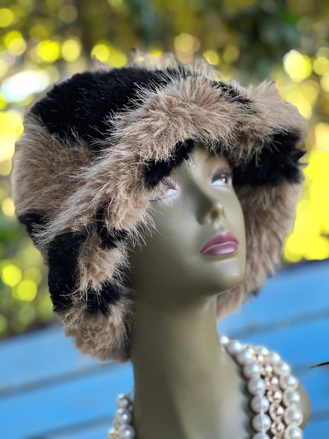 Brown & Black Faux Fur Hat – Cozy Fluffy Winter Bucket Hat, Soft ...