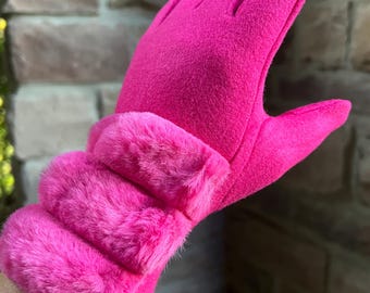 Gants D'hiver En Suédine Fushia Avec Fourrure – Taille 7 – Neufs Sans étiquette