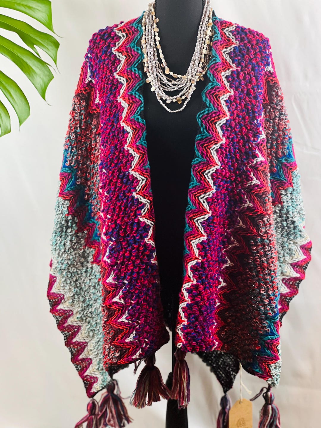 Multicolor Ruana With Chevron Pattern and Tassel Trim – Cozy and ...