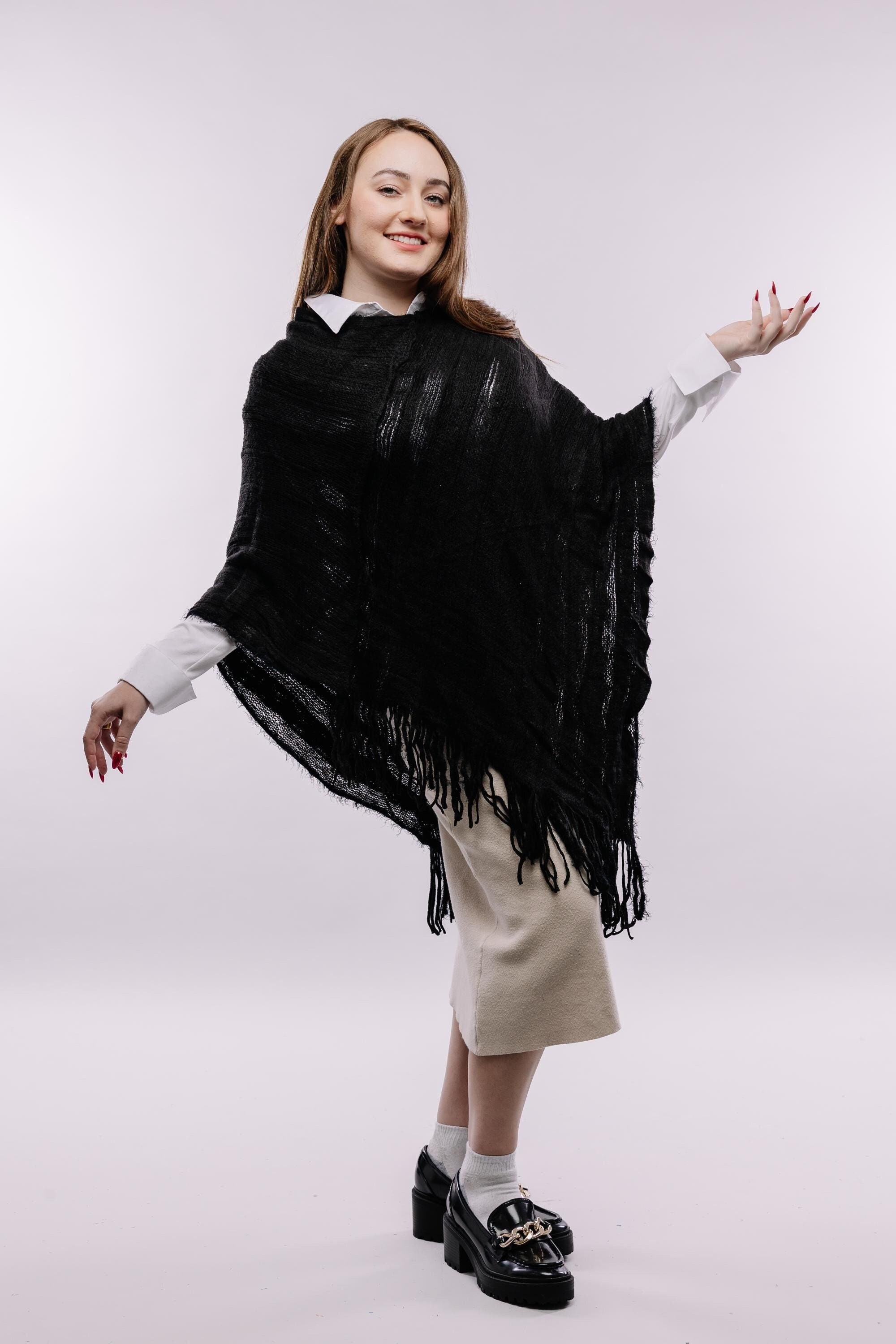 Black and more Poncho Fringe Bohemian Flair Meets Cozy Comfort Lightweight Knit Shawl for Weddings and Festivals Boho ponchos shawl scarf