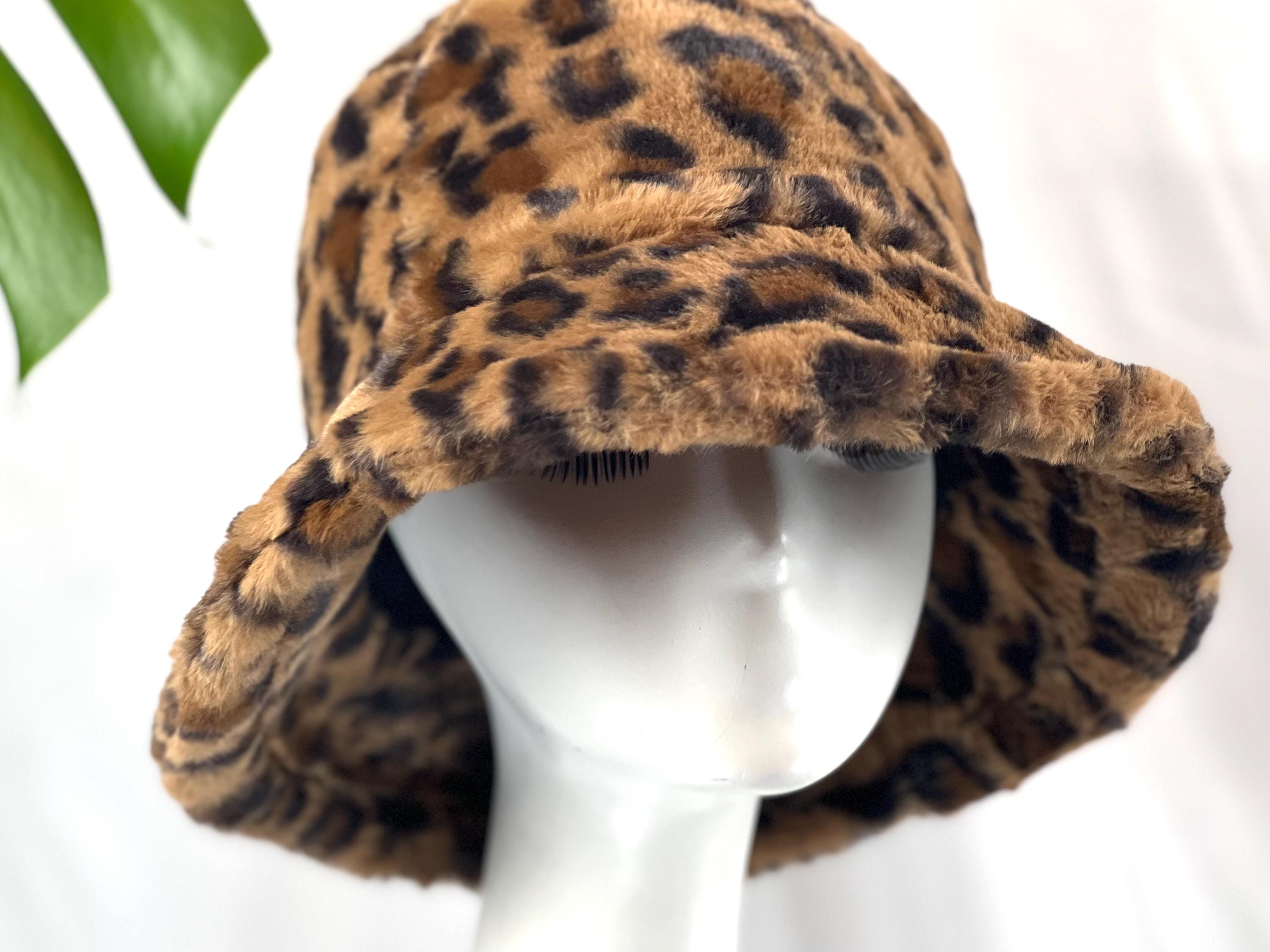 Leopard Print Faux Fur Bucket Hat: Plush Winter Hat - Etsy