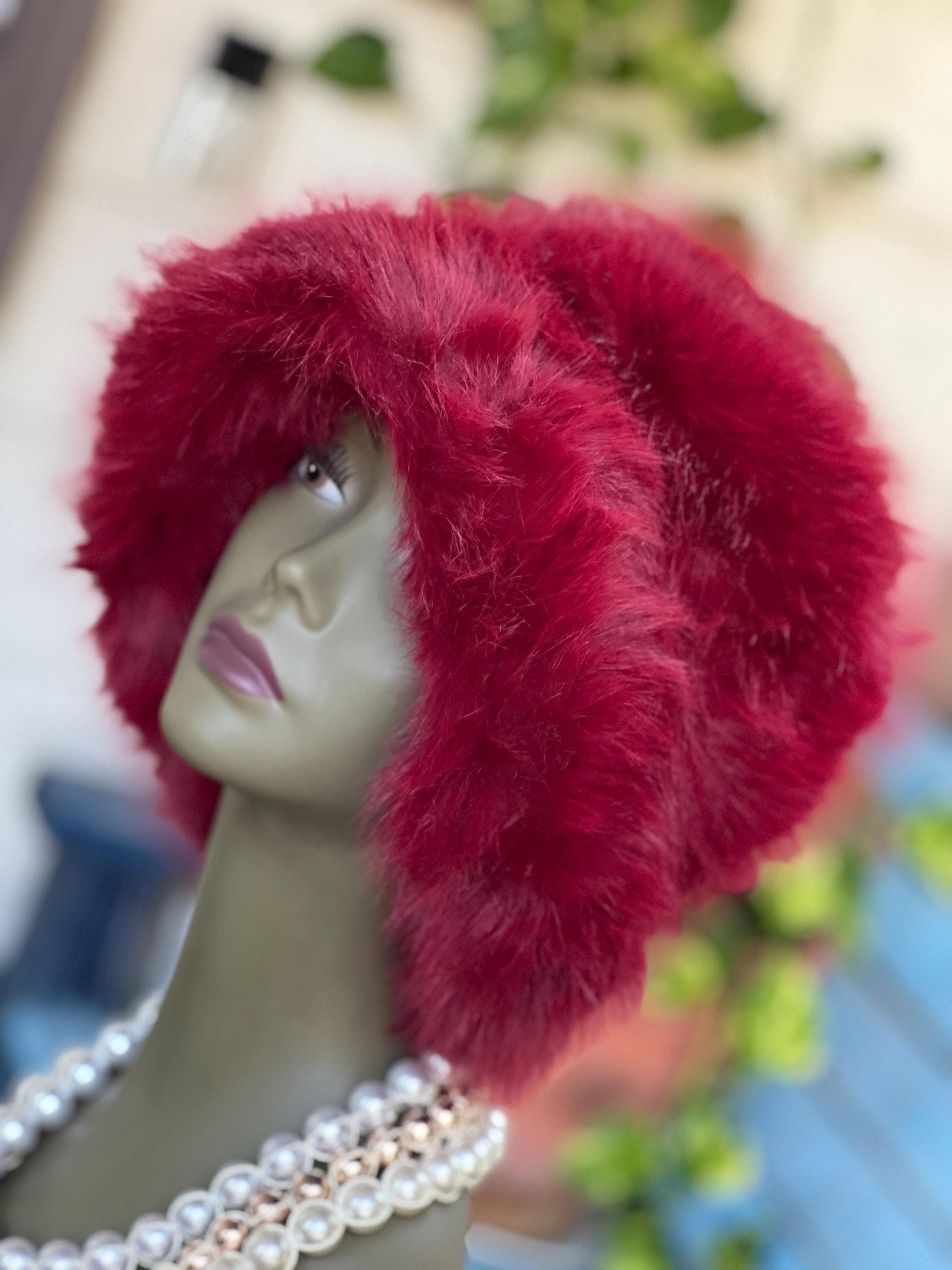 Burgundy Faux Fur Hat – Luxury Fluffy Winter Bucket Style 