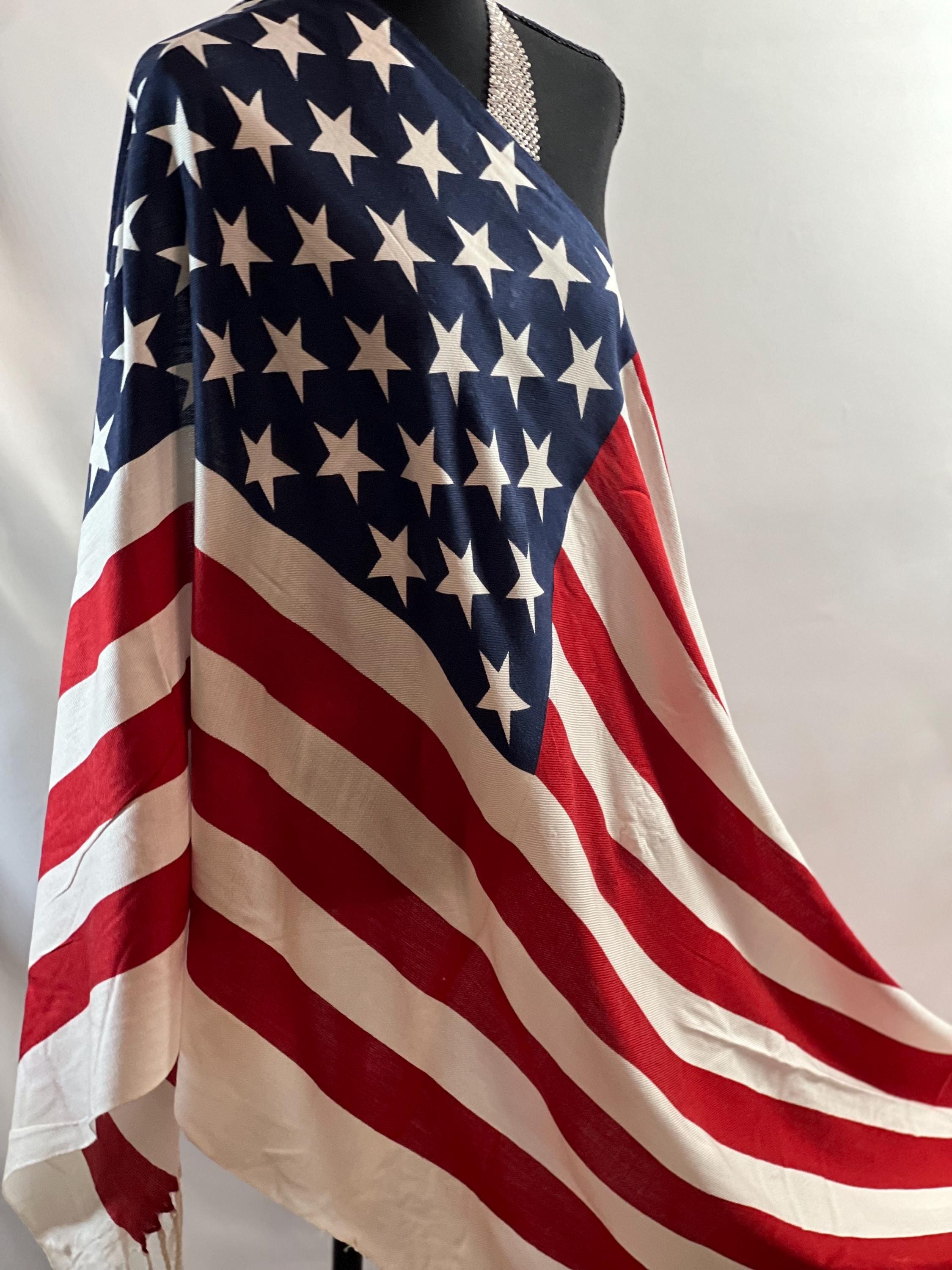 American Flag Scarf – Patriotic Red, White, and Blue Shawl 