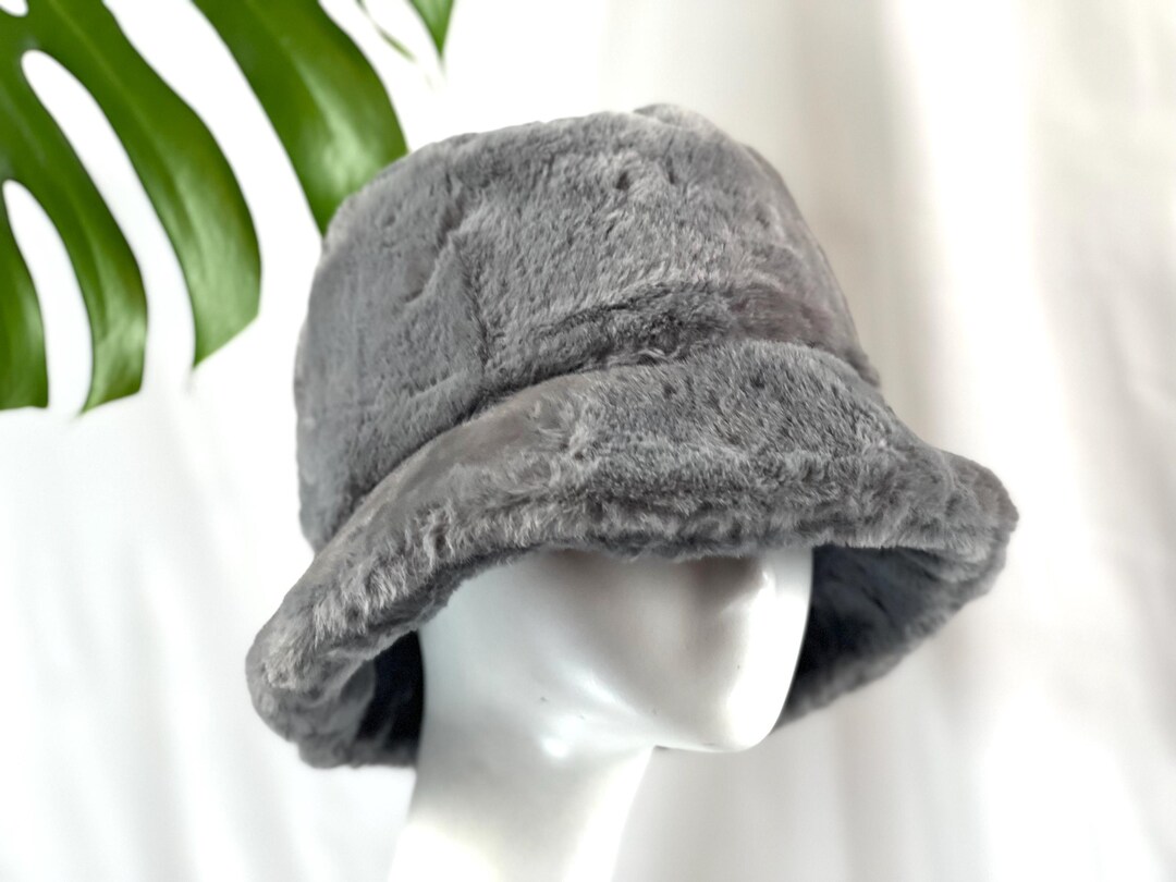 Gray Faux Fur Bucket Hat: Plush Fuzzy Winter Hat - Etsy display picture 1