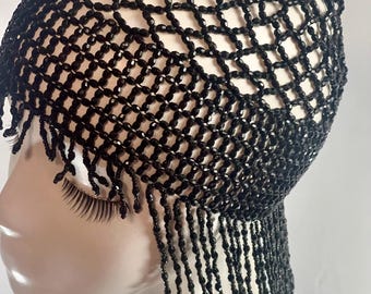 Elegant Vintage Black Beaded Hair Cap Vintage Inspired Gatsby Style Beaded Cap With Crystals, 20s  main image 4