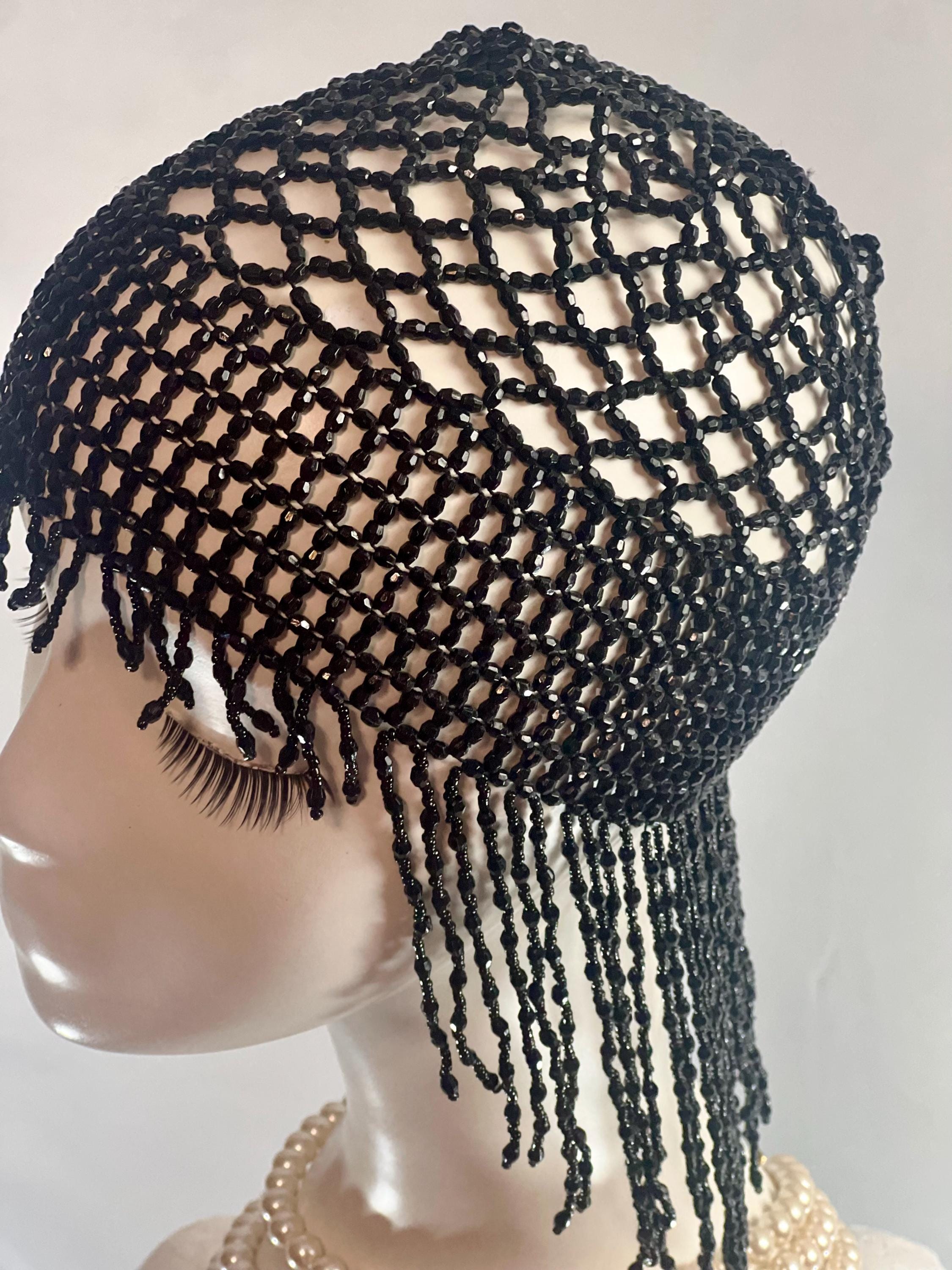 BLACK Beads Cap Handmade Beaded Cleopatra-inspired Headpiece 