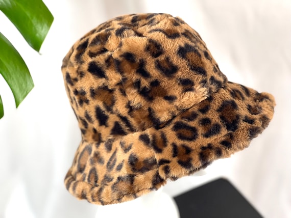Leopard Print Faux Fur Bucket Hat: Plush Winter Hat - Etsy display picture 3
