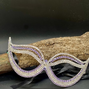 Lavender Silver Purple  Crystal  Eyes Mask Crystal Masquerade Mask – Sparkling Bling Eye Mask with Ribbon Tie