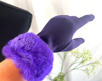 Purple Faux Fur Trim Gloves: Touch Screen Winter Gloves