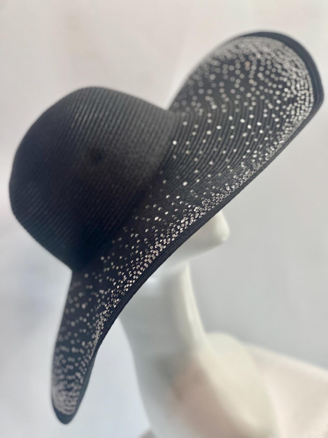 New CHARM NY Black Wide Brim Hat A/B Rhinestones NEW Charm NY Black Small Brim RHINESTONE HAT CHURCH BLING  main image 3