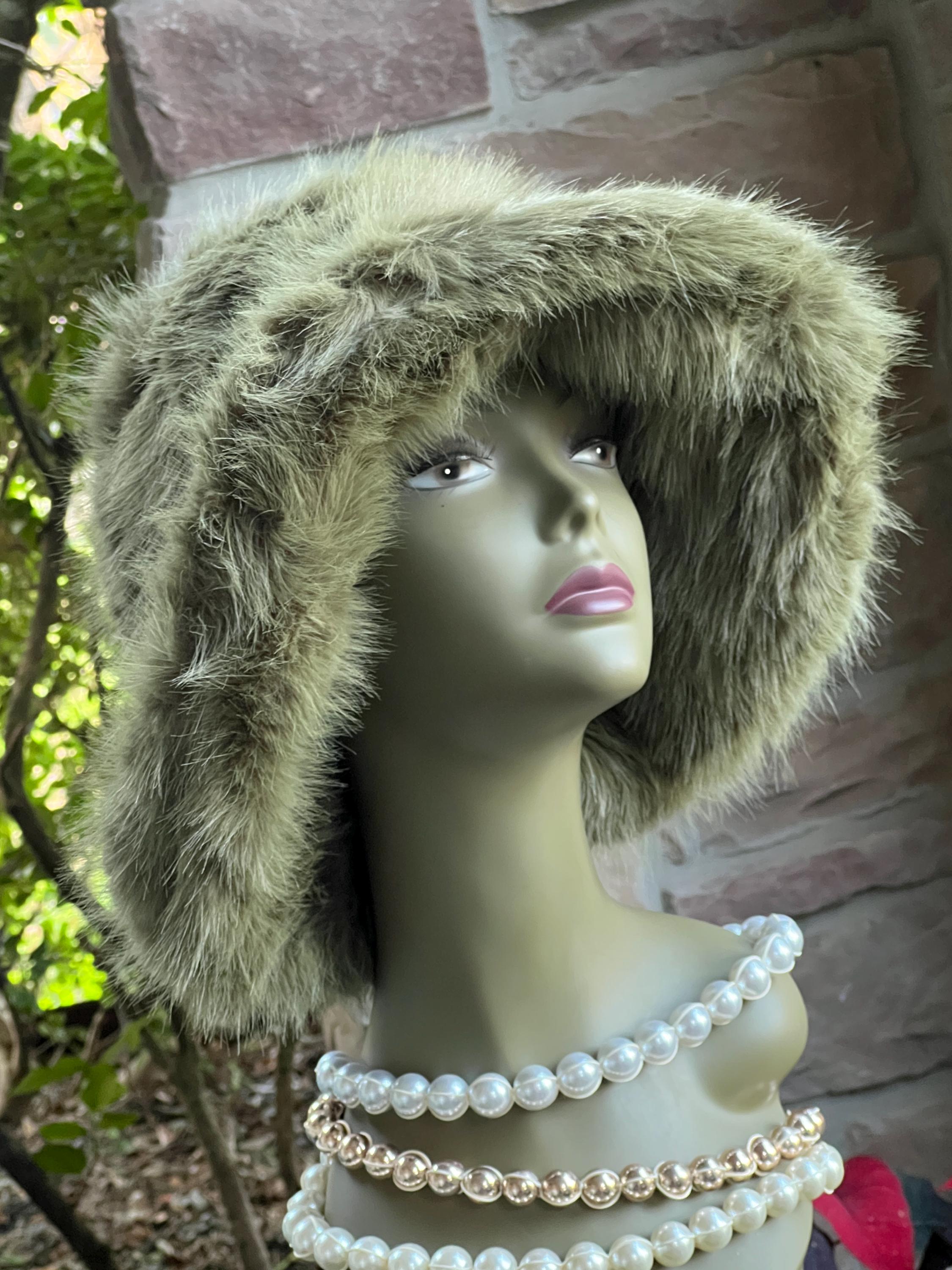 Vintage L Faux Fur Helmet Flyers winter warm snap Cap Hat Green gray fur VGUC il_fullxfull.6392154751_pglr.jpg main image 4