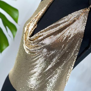 Gold Chainmail Halter Top – Festival & Party Wear Gold Night Out Halter Top Gold Halter Metal Bling Top