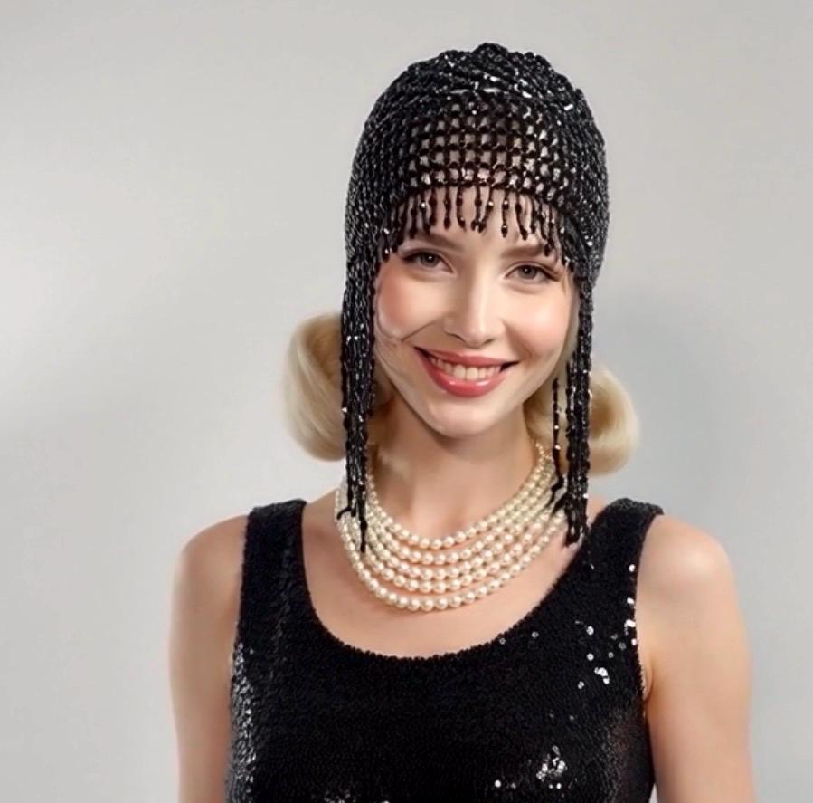 BLACK Beads Cap Handmade Beaded Cleopatra-inspired Headpiece  display picture 1