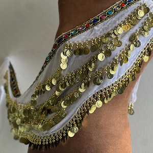 Handmade Belly Dance Hip Scarf With 3 Rows Of Coins - Gold/Silver Coins, Many Colors