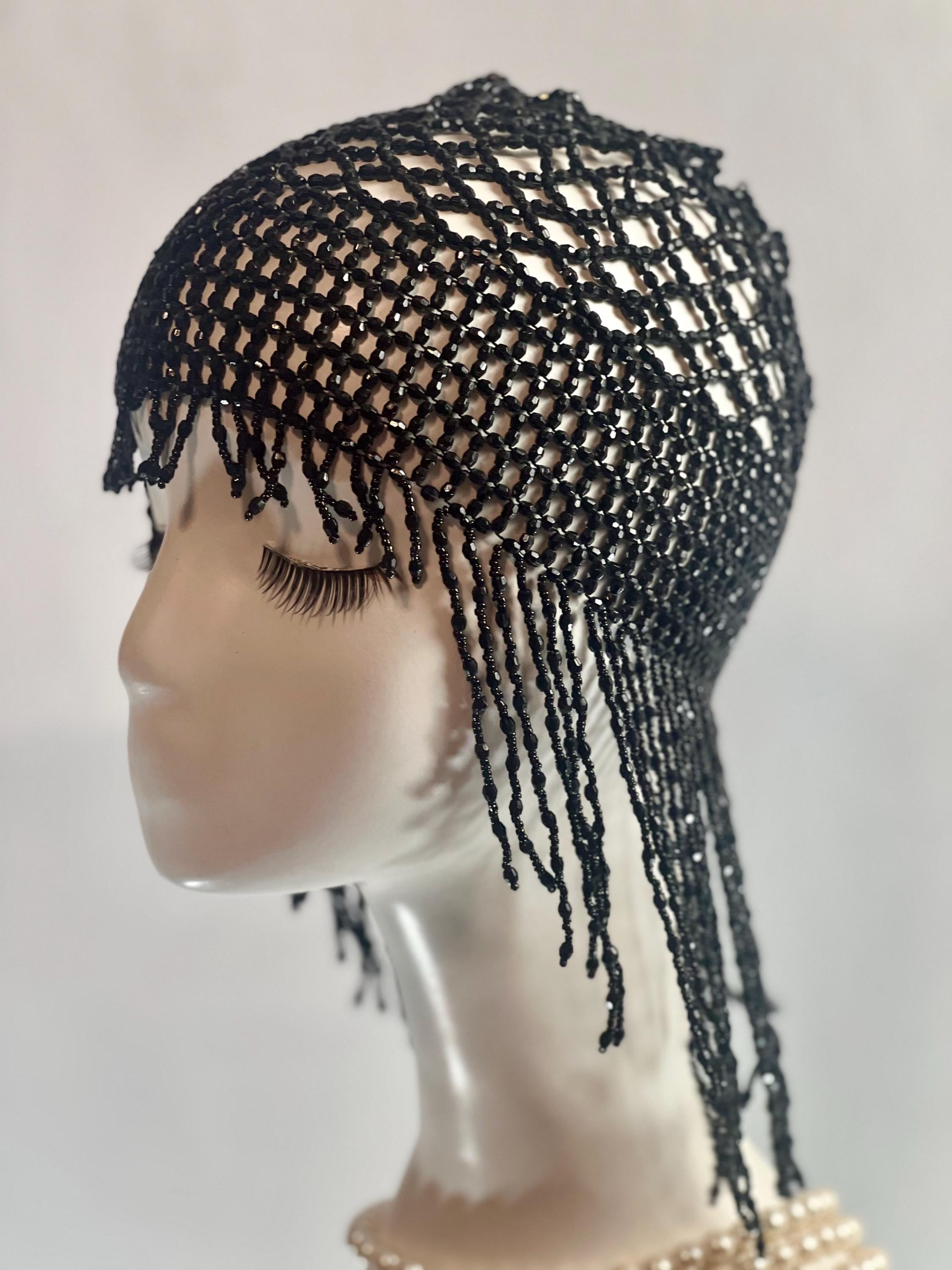 BLACK Beads Cap Handmade Beaded Cleopatra-inspired Headpiece  display picture 2