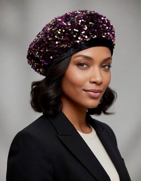 Shimmering Rainbow Colorful Sequin Beret Hat – Glamorous and  display picture 1