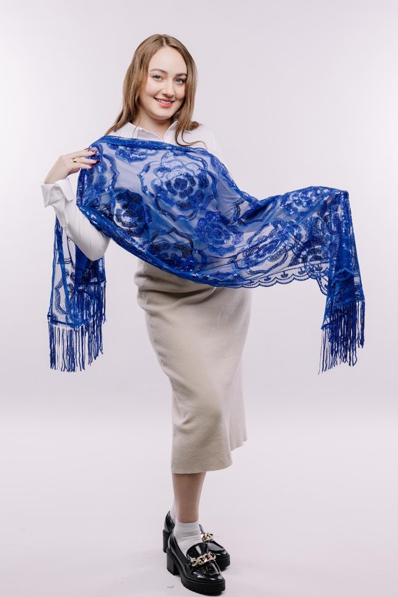 blue sequin shawl