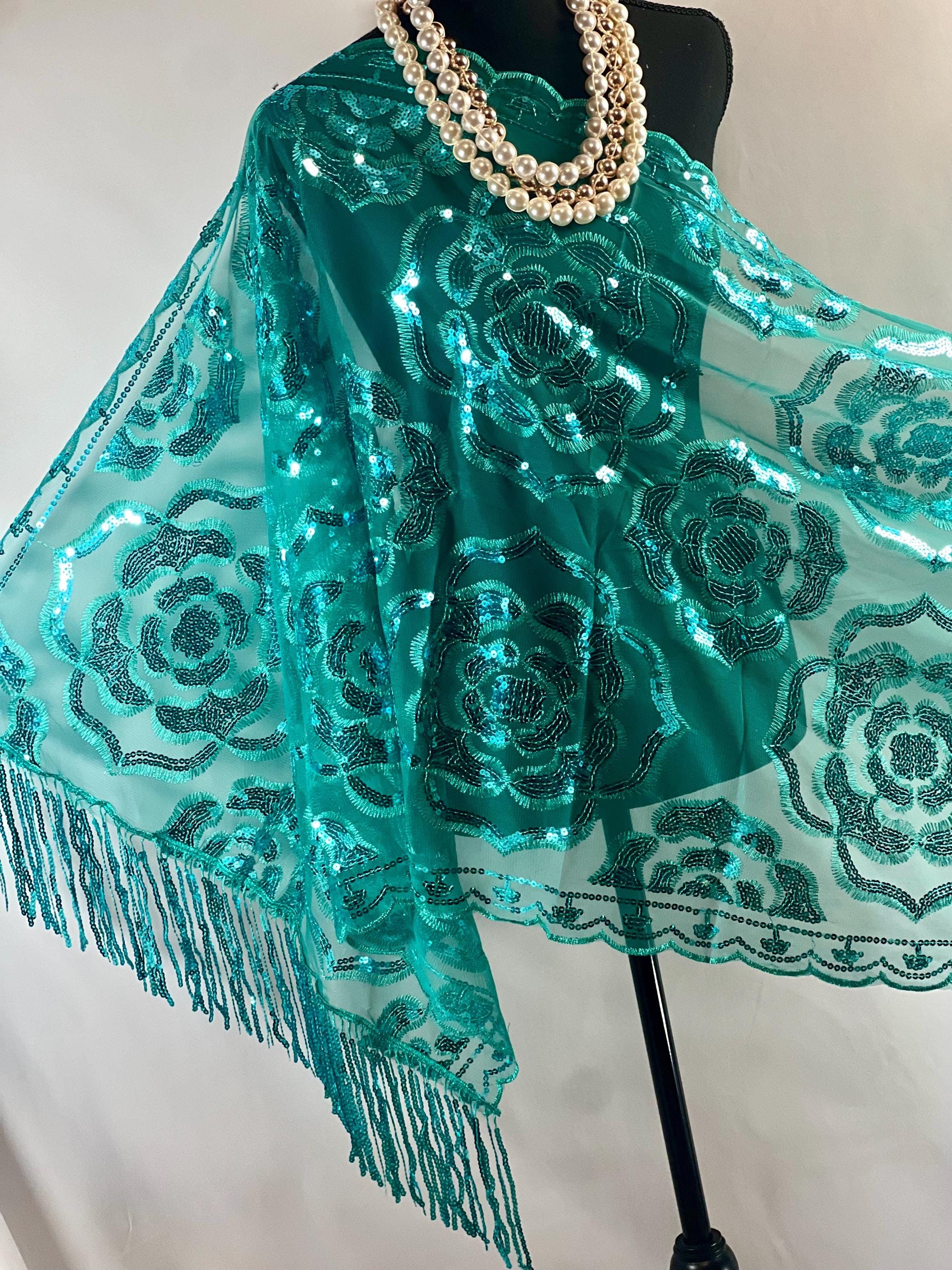 Turquoise Sequin Hooded Scarf with Chain Sequin Scarf Turquoise - Etsy main image 2