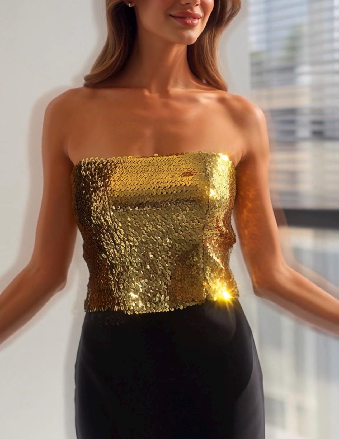 gold tube top dress Glittering Tube Top Gold Backless Maxi Dress for Elegance The Woman Concept