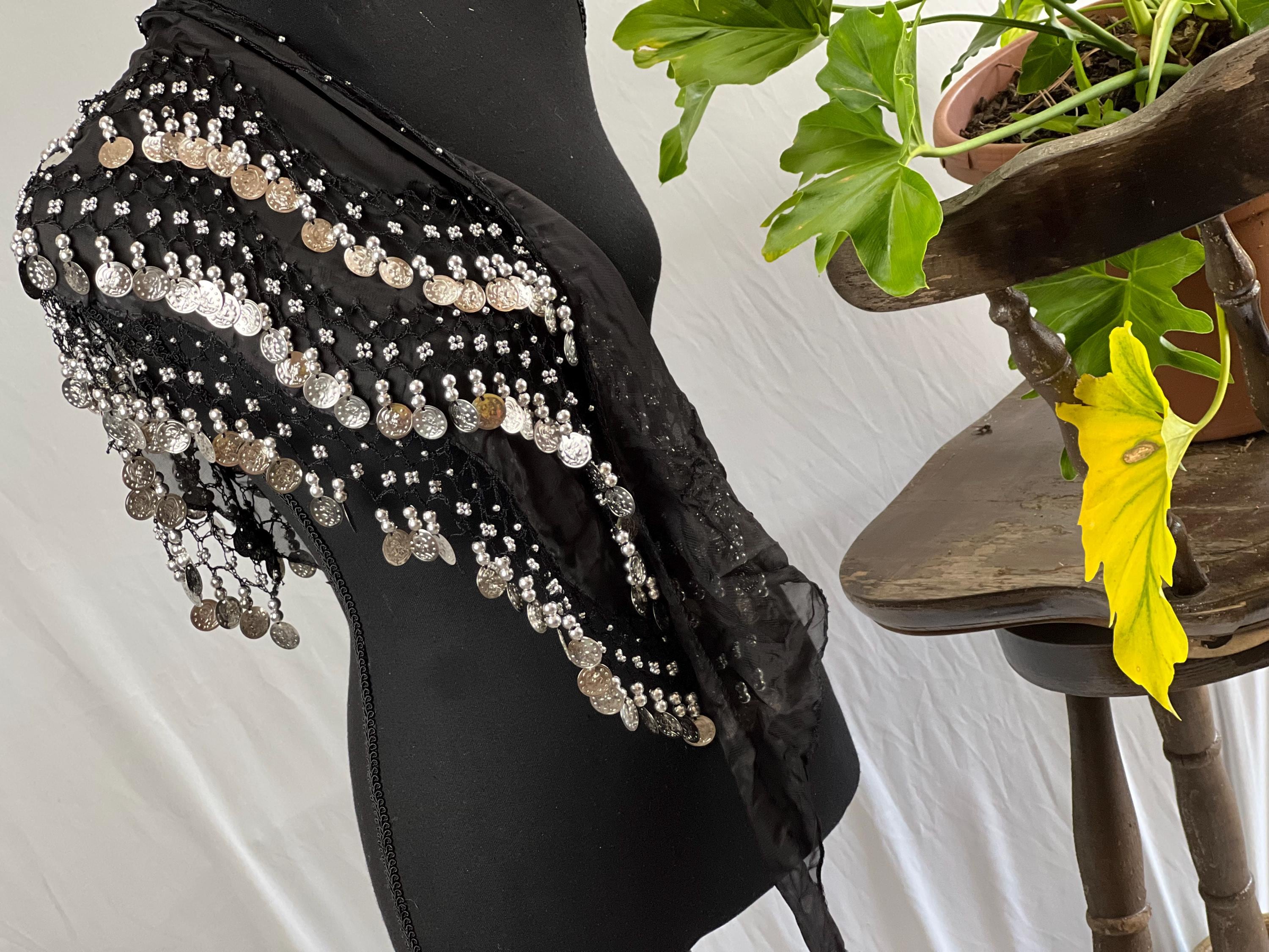 Foulard De Danse Orientale Scintillant Sequins – Mousseline De Soie Ultra Fluide 250x120 Cm, Accessoire Idéal Danse Du Ventre & Carnaval