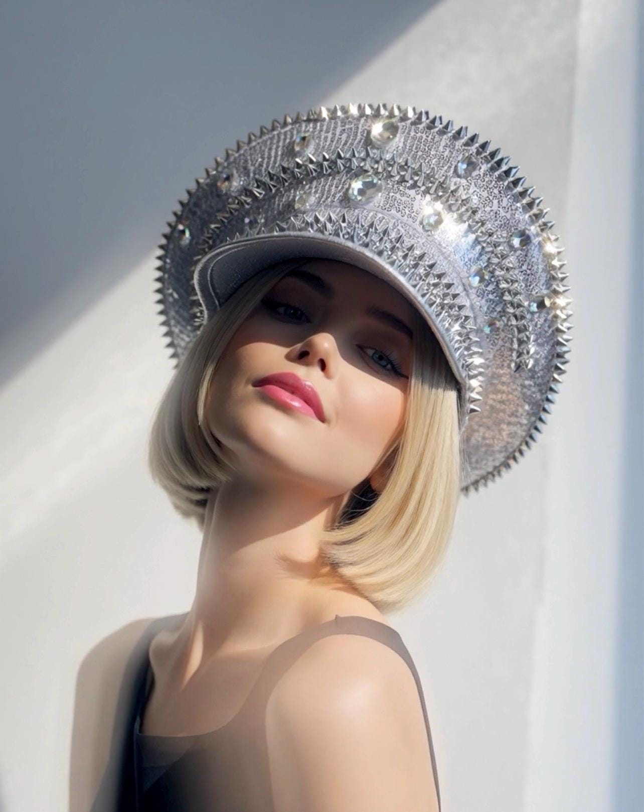 Silver spiked hat Spiked Hat (BS240701-GRAY) main image 2