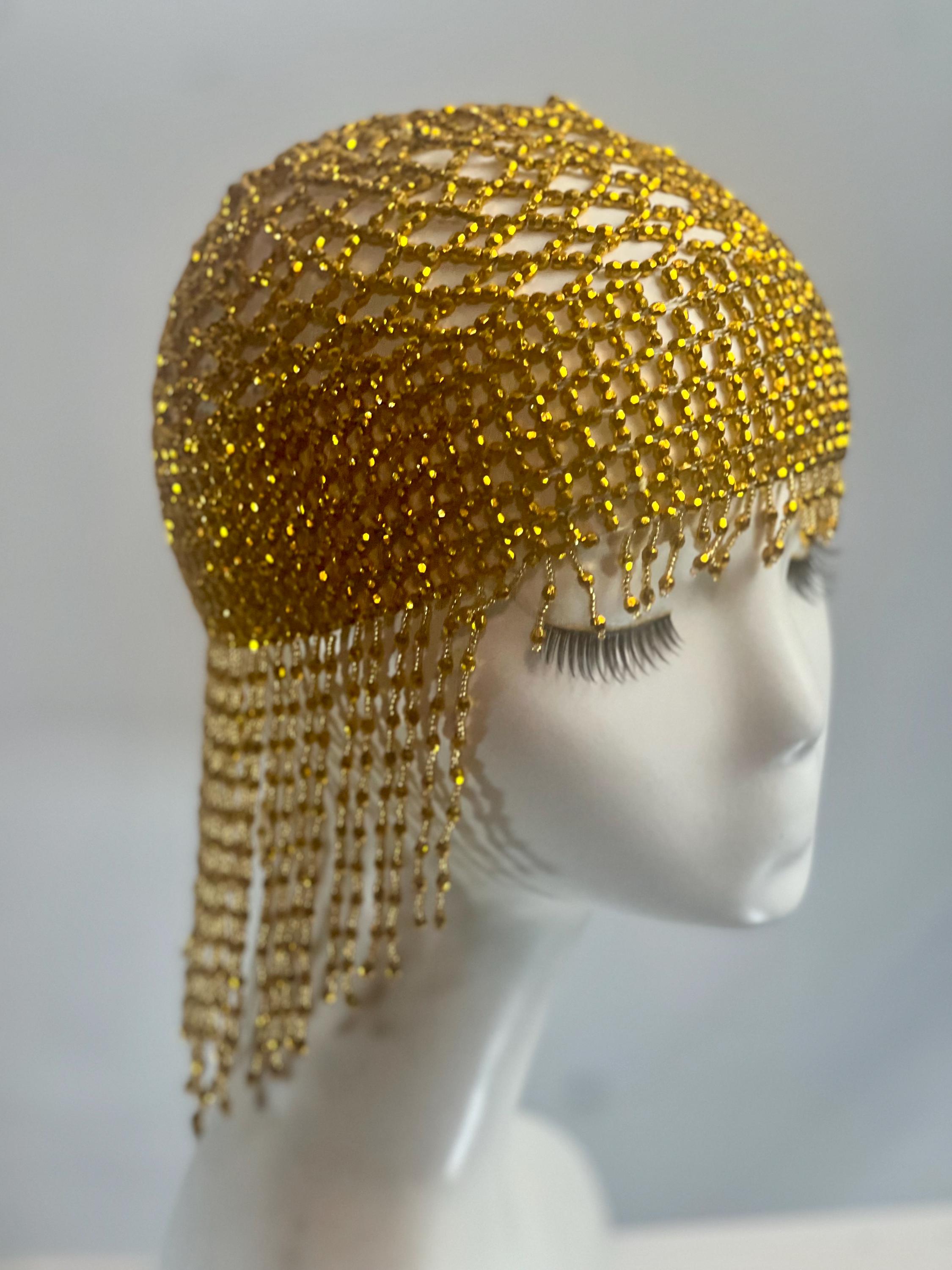 Vintage full bead Cleopatra style headpiece 1970s Conch Shell Gold Metallic Crochet Cleopatra Headpiece  main image 2