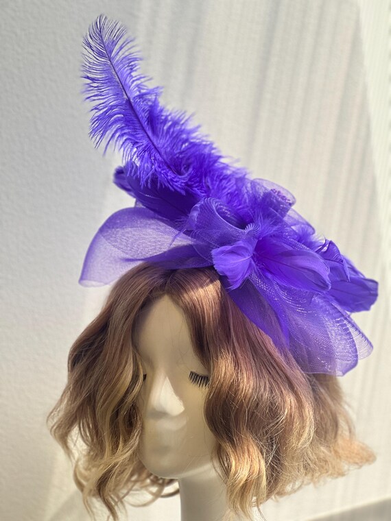 Purple Feather Fascinator Hat: Elegant Kentucky Derby  display picture 1