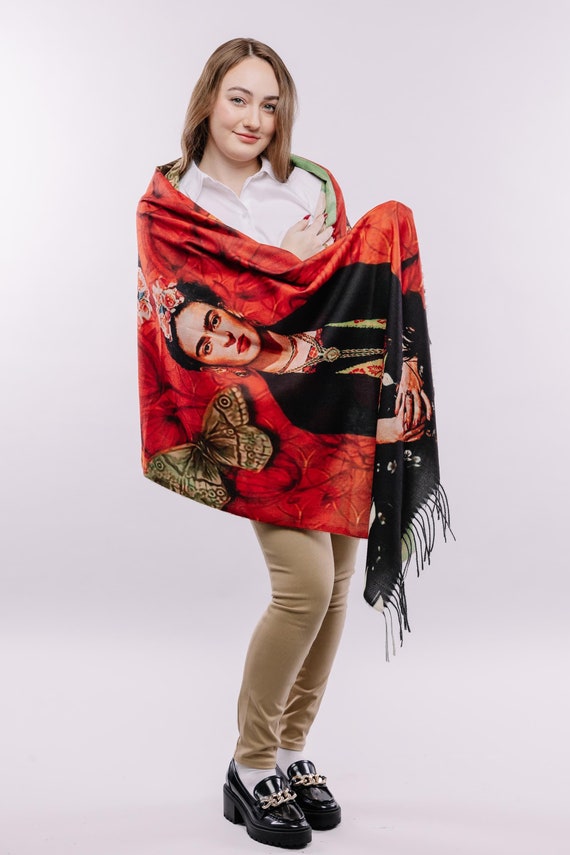 Frida Portrait Elegant Timeless Wearable Art Scarf Featuring Classic  Masterpiece Artwork Print Shawl