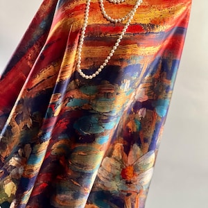 Waterlilies Flower Double-Sided Wearable Art Scarf – Iconic Artwork Prints on Silky Square Scarf