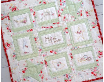 Joy to the World - Christmas wall quilt - nine block pattern - hand embroidery - patchwork - digital download