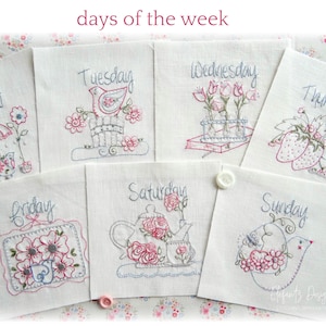 Days of the Week - seven hand embroidery patterns - digital download
