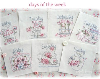 Days of the Week - seven hand embroidery patterns - digital download