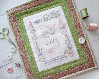 COOKED WITH LOVE - hand embroidery and mini-quilt pattern - digital download