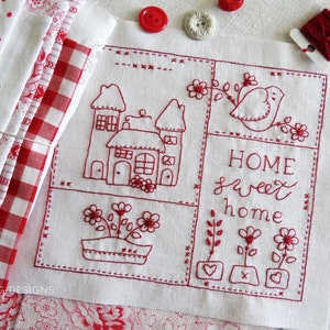 Home Sweet Home - redwork hand embroidery pattern - digital download