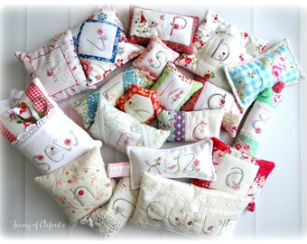 Alphabet Pincushions - 26 alphabet hand embroideries - 21 different pincushions - digital pattern