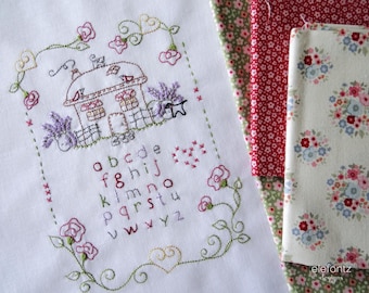 Rose Cottage Sampler - hand embroidery pattern - digital download